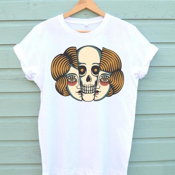 Lady And Skull Shirt, Tattoo Shirt, Skull Tshirt - Picture 1 of 4